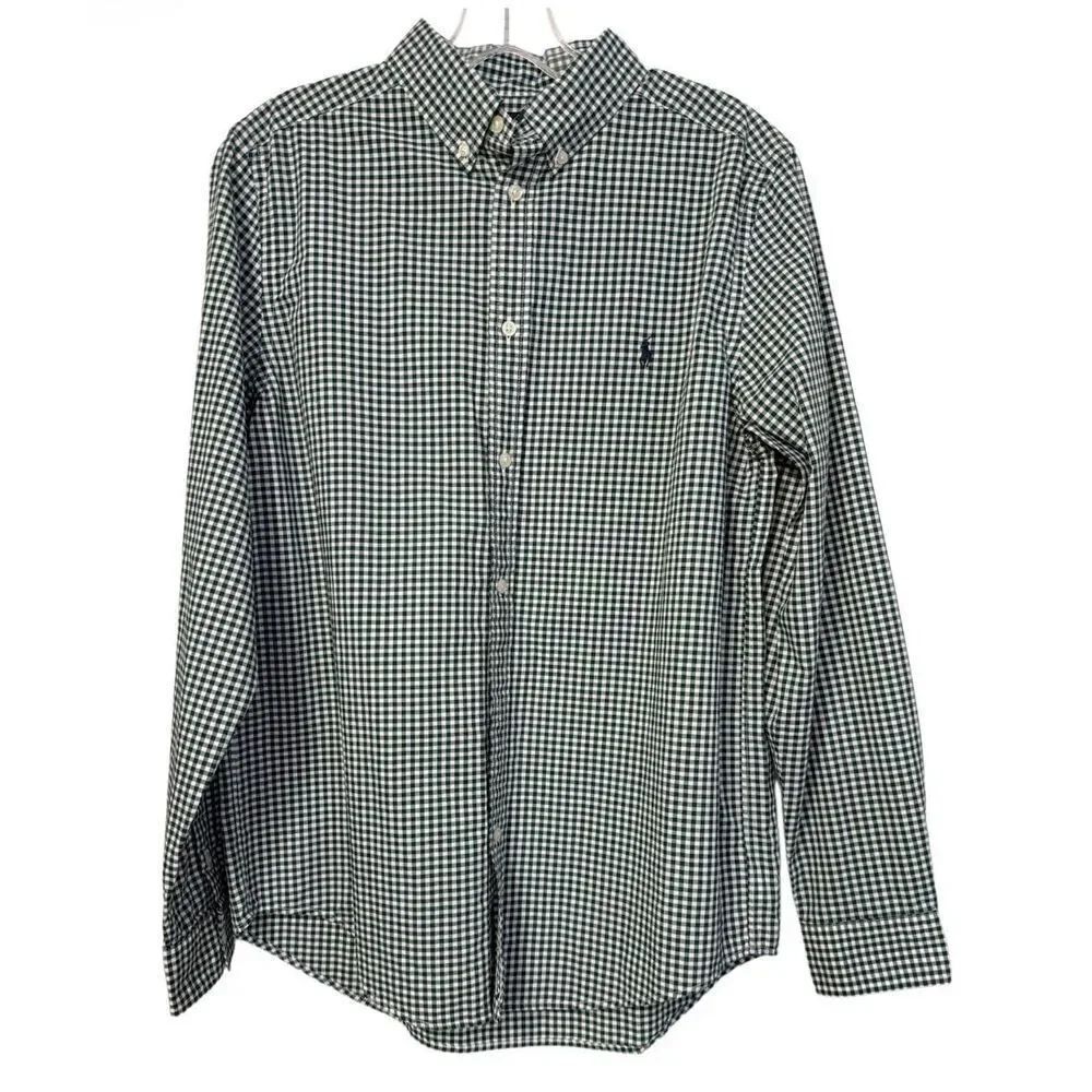 Ralph Lauren Natural Stretch Gingham Btn Dwn Shirt Green/White Boys XL 18-20